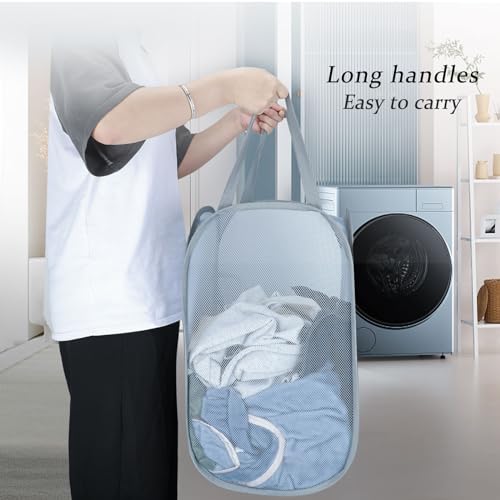 Image of Upgraded 100L Extra Large Collapsible Laundry Baskets, 2 Pack XL Mesh Pop Up Laundry Hamper with Handles, Portable Travel Laundry Basket, Foldable Hamper. Grey. 2V