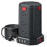 Power Strip Surge Protector, 10 Ft Extension Cord with 12 AC Multiple Outlets 4 USB (1 USB C), SMALLRT Power Tower Desktop Charging Station (Black, 10 FT PD20W)