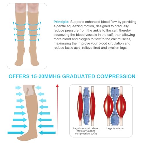 ACWOO Kompressionsstrümpfe für Damen Herren, 2 Paar Stützstrümpfe Medizinisch Kompressionssocken mit 15-20 Mmhg Thrombosestrümpfe, Compression Socks für Laufen, Sport, Flug, Radsport(Hautfarbe L/XL)