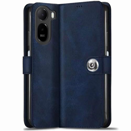 Image of TheGiftKart Genuine Leather Finish Flip Back Cover Case for Mi Redmi A7 Pro /Poco C85x 5G / C81 | Inbuilt Pockets & Stand | Designer Button Magnet Flip Back Cover Case (Faux Leather, Blue)