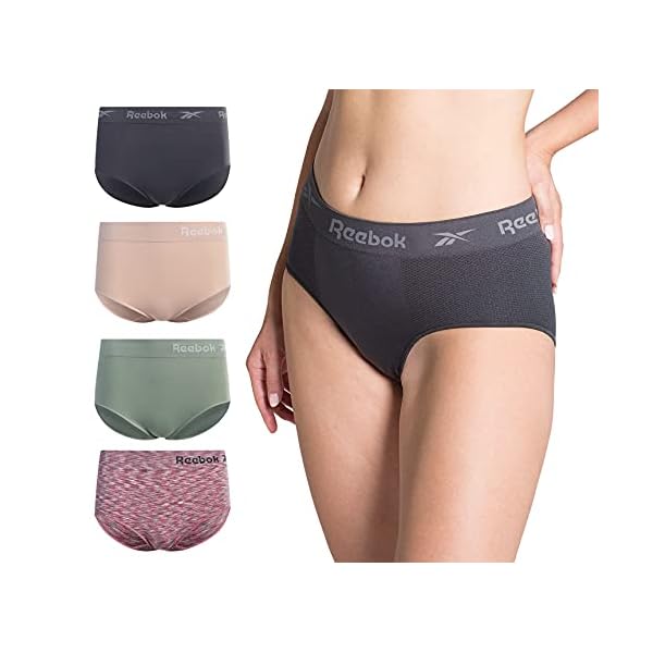 Reebok-Womens-Underwear--Seamless-High-Waist-Brief-Panties-4-Pack Reebok Women’s Underwear – Seamless High Waist Brief Panties (4 Pack), Size Medium, Pink/Green/Tan/Grey