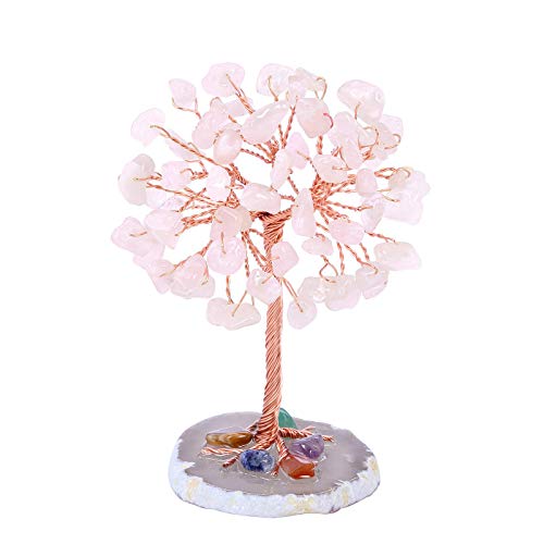 MANIFO Mini Crystal Tree Healing Crystal Tumble Stone Tree of Life Feng Shui Tree Gemstones Agate Money Tree Figurines Ornament (Rose Quartz)