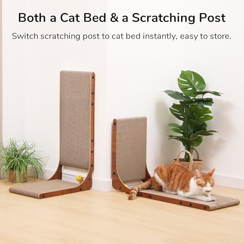 Image of FUKUMARU Cat Scratcher, 26.8 Inch Cat Scratch Pad for Indoor Cats, L Shaped Cardboard Vertical Cats Scratching Board with Ball Toy, Walnut Color, 2 Packs