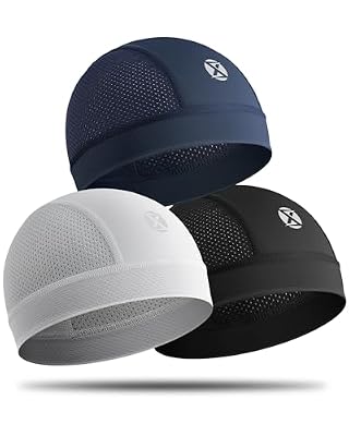 XINSONYUELL 3 Pack Cooling Skull Cap Helmet Liner Breathable Mesh Running Cycling Hat Lightweight Quick-Dry Sports Beanie for Men