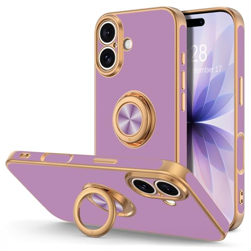 Coque iPhone 17 violette avec anneau rotatif et support magnétique Hython