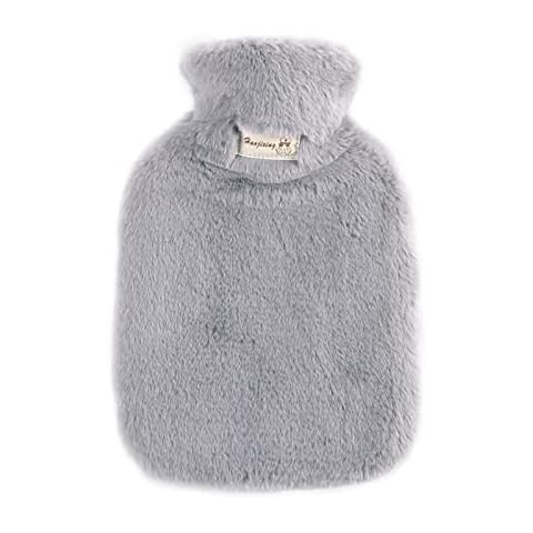 Hot Water Bag with Fluffy Cover,2L Rubber Hot Water Bottle for Hand Feet Warmer Leakproof Bottle for Pain Relief, Back, Neck,Great Gift for Men Women (Light Grey) Cover
