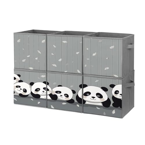 FekiLoot Funny Baby Panda Storage Bin for Foldable And Handles,Closet Organizer of 6-Pack Stackable,Storage Box for Living,Room, Office,Bedroom,Closet