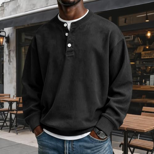Corduroy Long Sleeve Henley Shirts for Men Casual Pullover Fall Shirt - image 2
