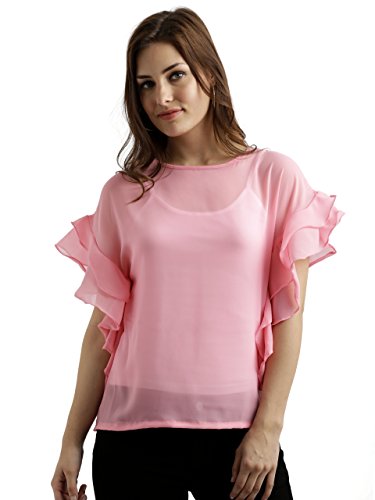 Image of Miss Chase Women's Loose Fit Sheer Ruffled Top