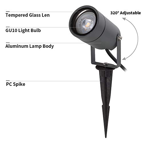 Dawalight Outdoor Spot Light, Landscape Lighting 6W Spotlight For Yard, Replaceable Gu10 Bulb 110V 3000K Ip65 Waterproof, Aluminum, 5Ft Cable Garden Patio Driveway House #TOP1