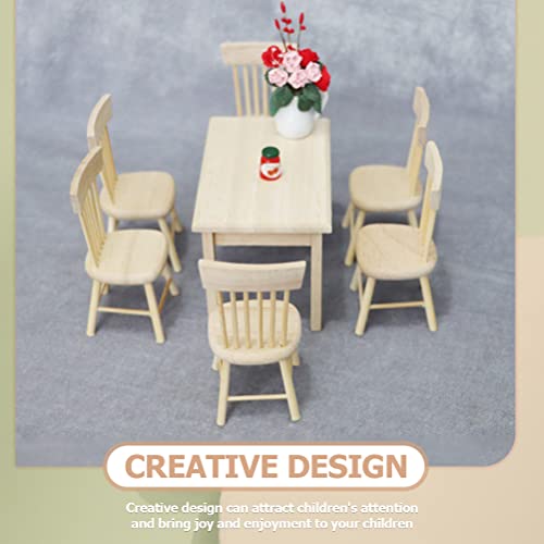 Conjunto de cadeiras de mesa miniatura para móveis de boneca em miniatura em escala 1/12 (1 mesa com