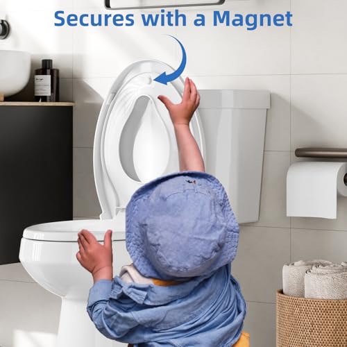 Toddler Toilet Seat – White Elongated Toilet Seat with Toddler Seat, Quick-Release & Slow-Close Hinges, Child & Adult Friendly, Fits 19-Inch Elongated Toilets, Perfect for Family Bathroom Training