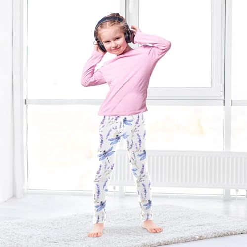 ALAZA Girls' Leggings Children's Yoga Pants Skinny Printed Dance Dragonfly Lavender Comfortable 4T3