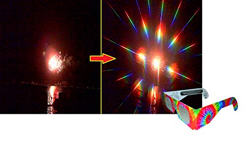 Rob's Super Happy Fun Store Fireworks Diffraction Glasses - 50 Paper Fireworks Diffraction Glasses (Trippy Tie-Dye Frames) + 1 Hearts Effect Bonus (Plain White Frame) #TOP3