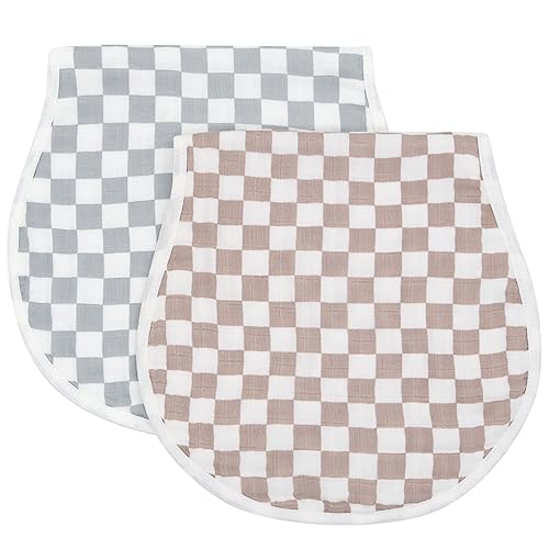 Image of LifeTree Muslin Baby Burp Cloths Sets for Unisex - 2 Pack Large 70% Viscose from Bamboo and 30% Cotton Burping Cloths for Newborn, Baby Girls and Boys (Checkered)