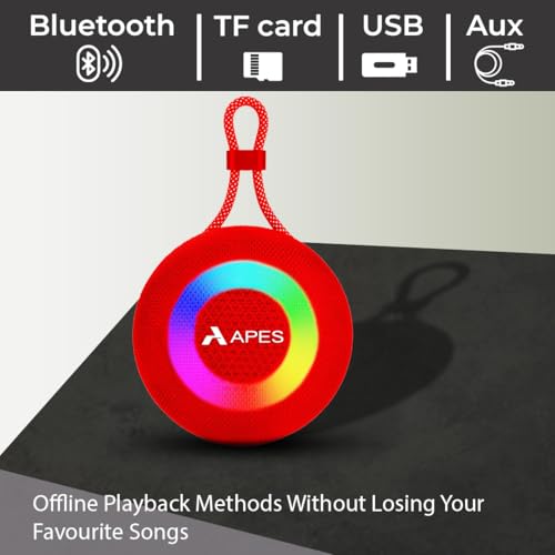 Image of APES Beat Bluetooth Speaker, Wireless Portable Speaker, 5hrs Playtime, Dynamic RGB LED's (Red)