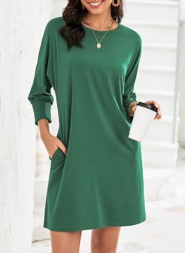 Image of Dokotoo Womens Dresses 2025 Spring 3 /4 Sleeve Fashion Dresses Crewneck Casual Mini Dress with Pockets S-XL