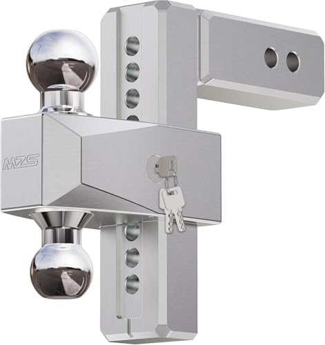 Image of MZS Adjustable Trailer Hitch - Fits 2.5 Inch Receiver Hitch - 8-Inch Adjustable Drop Hitch - Heavy Duty Aluminum Tow Hitch for Truck(18,500 LBS GTW) Chrome