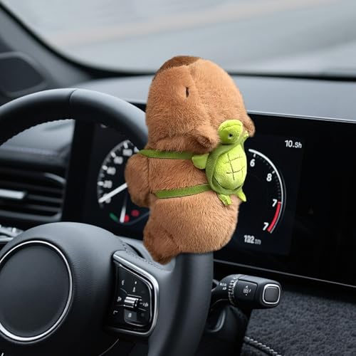 Car Interior Decoration Capybara Plush Doll with Turtle Backpack Cute Animal Car Charm Ornament 5.9 in Capybara Car Accessories Gear Shifter Decor for Dashboard, Steering Wheel, Seat Belt and More