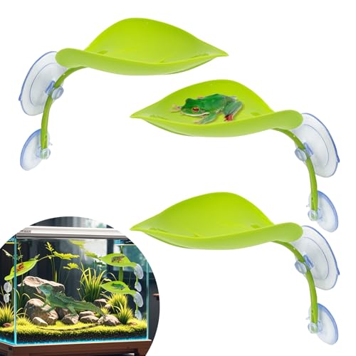Swirge 3PCS Leaf Decorations with Suction Cups, Frog Habitat for Terrarium Decor, Reptile Tank...