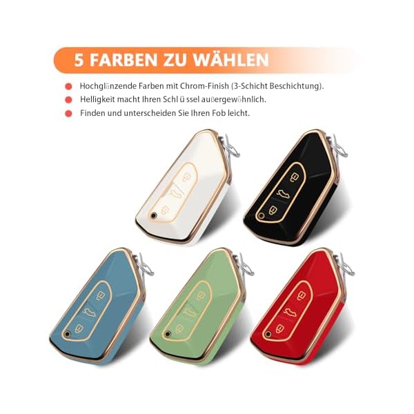 FT FUNTOR für VW Schlüsselhülle, 3 Tasten für Seat Schlüsselhülle mit Goldener Rand TPU Schlüsselhülle,Kompatibel mit VW Golf 8 ID.3 ID.4 Seat Leon Seat Tarraco Seat Ateca Formentor (A-Schwarz) – Bild 7