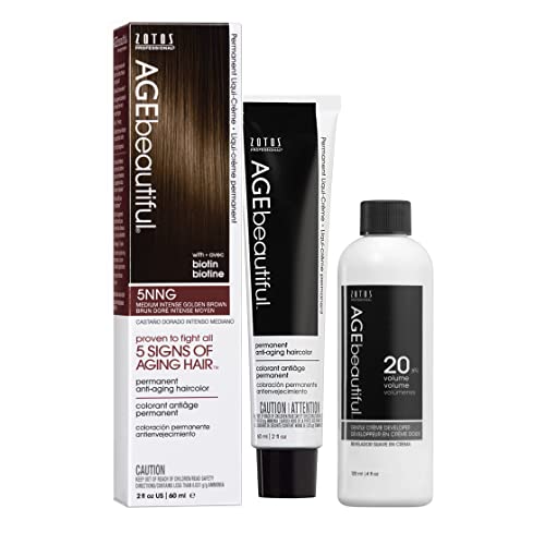 Image of AGE beautiful Permanent Hair Color Cream, 100% Gray Coverage Hair Dye with Biotin Anti-Aging Formula for Fuller, Thicker Hair, Professional Salon Quality