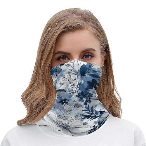 Aqua Blue Floral Pattern Face Mask para clima frío - Balaclava elástica para moto, ciclismo, esquí y más miniatura 5