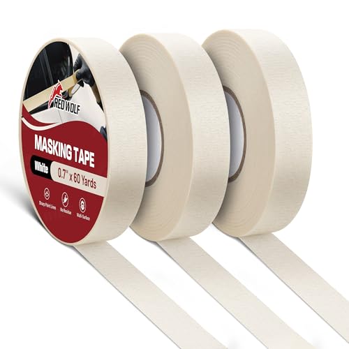 Image of RED WOLF 3 Pack Masking Tape 0.7 inch x 60 Yards, General Purpose for Painting Arts Crafts Label Car Painting, Sharp Paint Line No Residue Painters Tape White Beige Crepe Paper Tape Heat Resistance