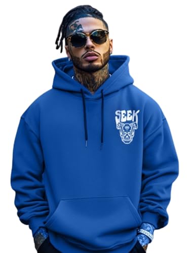 Image of Veirdo Cotton Fleece Oversized Fit Black, Grey, Green, Blue & Orange Cool & Aesthetic Hustle Monster Graphic Printed Full Sleeve Hoodie for Men