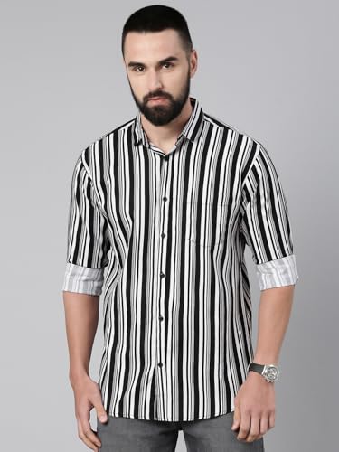 Image of Majestic Man Men's Standard Slim Fit Striped Pure Cotton Casual Shirt