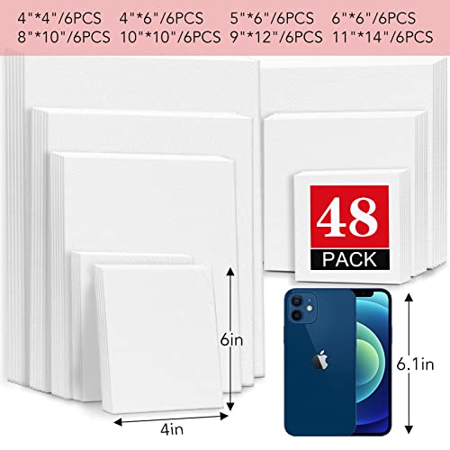Esrich Canvases For Painting Blank Cotton Canvas Boards 48Pack With 8Size 4*4",4*6",5*6",6*6",8*10",10*10",9*12", 11*14"，6 Of Each, Painting Canvas For Oil & Acrylic Paint #TOP3