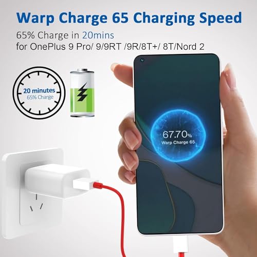 Image of Original Orignal 65W USB Type C Fast Charger with Data Cable Dash /Warp /SuperVooc Compatible with Oneplus 11 /11R /10 /10 Pro /10R /10T /9 Pro /9RT /9R /8 Pro /8T /7 /7T /6 /5 and Nord Series (CXZ24)