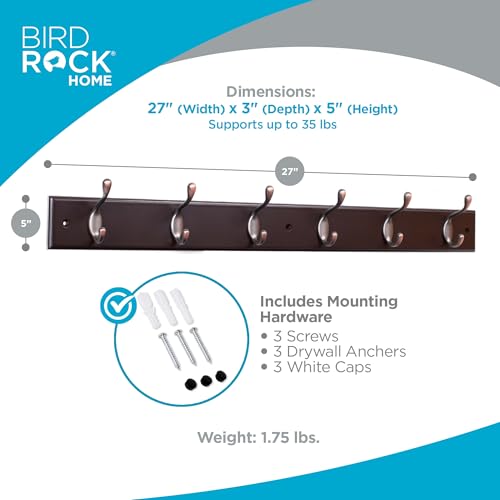 BIRDROCK-HOME-Hook-Coat-and-Hat-Rack-6-Dual-Hanging-Coat-Hooks-for-Wall-Mount-Decorative-Storage-for-Entryway-Foyer-Hallway-Bathroom-Bedroom-27-Dark-Brown-wOil-Rubbed-Bronze-Hooks-2-Pack BIRDROCK HOME Hook Coat and Hat Rack 6 Dual Hanging Coat Hooks for Wall Mount Decorative Storage for Entryway Foyer Hallway Bathroom Bedroom 27 Dark Brown wOil Rubbed Bronze Hooks 2 Pack