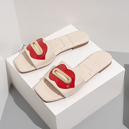 Slippers Women Women Slippers Female Outdoor Casual Slippers Lips Design Square Toe Flat Ladies Beach Sandals Flip Flops Big size4