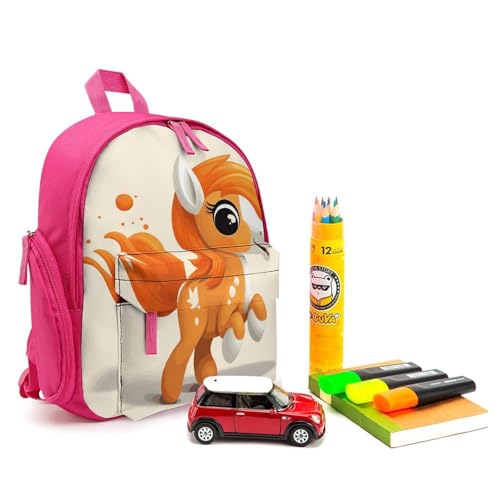 Cute Orange Pony Backpack Small Book Bag with Side Pocket, Lightweight Durable Backpack, Travel Rucksack, Pink-style3