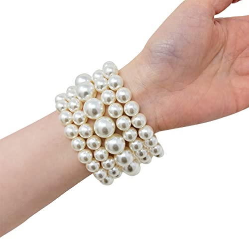 Women's Faux Pearl Stretch Bracelet 5 PCS Set4