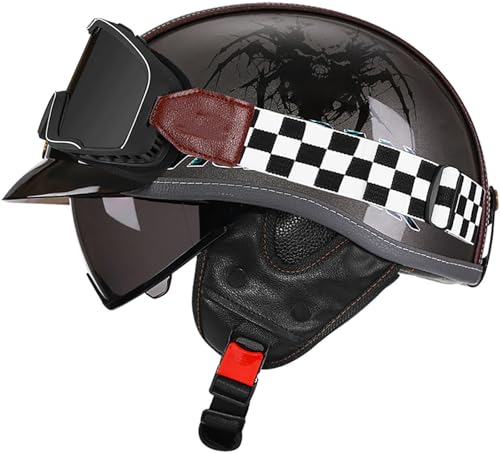 Retro casco de moto jet con visera y diseño abierto vintage negro