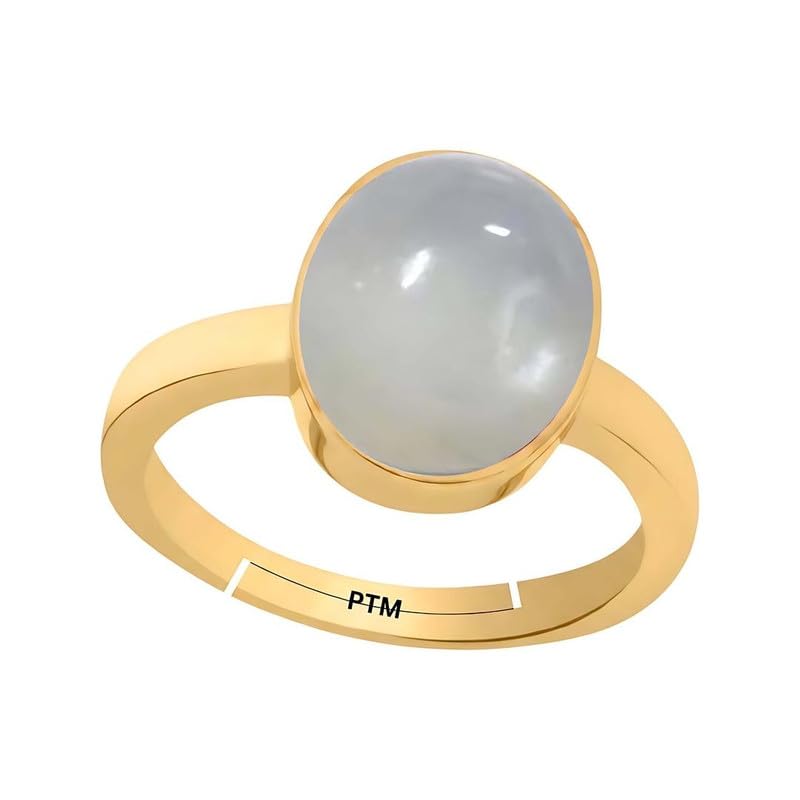 PTM Natural Moonstone/Ch&rakant 3.25 to 10.25 Ratti or 3.00 to 9.50 Carat Astrological Certified Gemstone Panchdhatu/5 Metals Gold Plated Adjustable Ring for Men Women