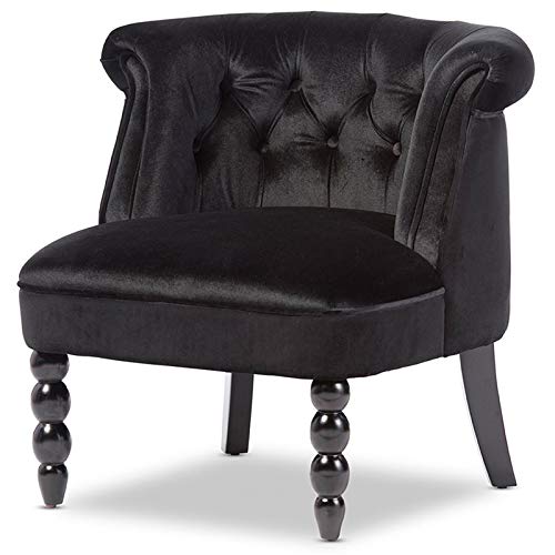 Baxton Studio Wholesale Interiors Flax Victorian Style Velvet Fabric Upholstered Vanity Accent Chair, Large, Black #TOP25