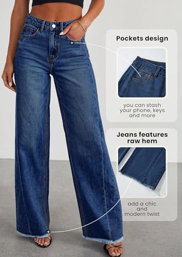 Image of PRETTYGARDEN Women's Wide Leg Jeans Raw Hem Denim Pants