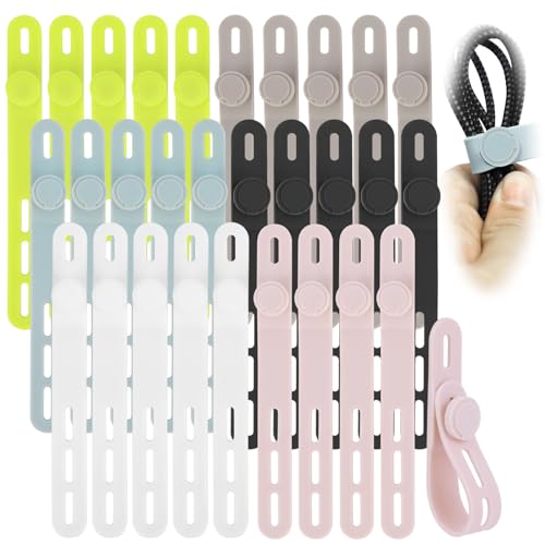 ONEVER - Bridas de silicona, paquete de 30 bridas reutilizables, soporte elástico, bridas de sujeción reutilizables, organizador de cables de silicona para auriculares, cargador de teléfono, cable de