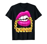 Melanin Juicy Lips Gold Chain Hot Pink Bubblegum Black Queen T-Shirt