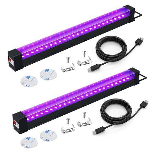 Elwoks Rechargeable Black Light Bar 10W 1FT, Battery Powered LED Blacklight for Glow Party Body Paint Halloween UV Strip Lights for Cabinet and Display Magnetic 2 Pack