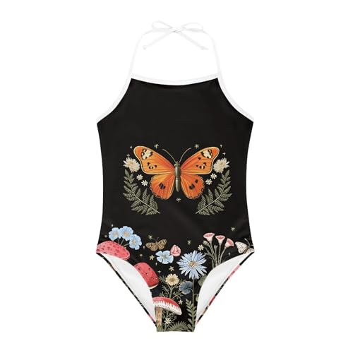 Image of Cute Backless One Piece Swimsuits for Girls Adjustable Halter Strap Bathing Suit Beach Swimwear for Girls