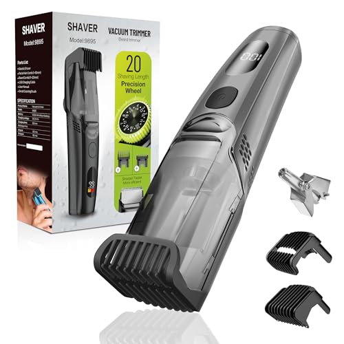 kurtmark Vacuum Beard Trimmer for Men, Rechargeable Electric Mens Beard Trimmer with Adjustable Length Comb (1-20mm), Cordless Mustache Trimmer for Men with Built-in Vacuum for Facial, Sideburns