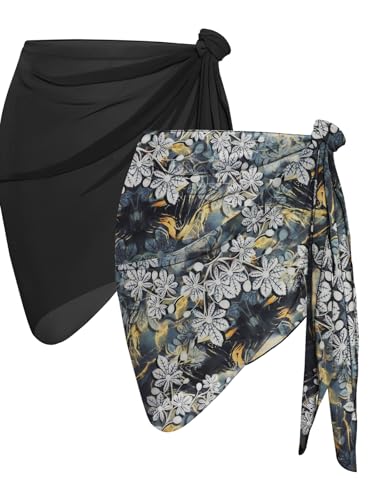 Image of CHICGAL 2 Pieces Women Beach Sarong Bathing Suit Wrap Skirt Sheer Bikini Swimsuit Cover Ups for Swimwear