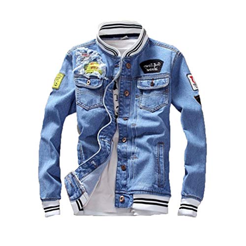 Veste en jean tendance pour homme - Col montant - Pour le printemps - Pour moto ou cowboy, bleu, XXL Cover