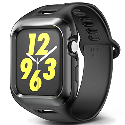 YOUMAKER Apple Watch 4 Case 44mm, Screen Protector Friendly Rugged Protective Shockproof Case with Comfortable Strap Bands for Apple iWatch 44mm Series 4 (2018) - Black