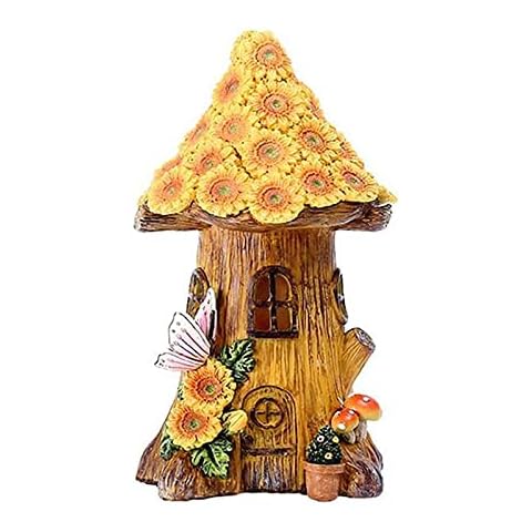 MIAOLLUN Solar Garden Lights Sunflower Tree House Garden Decorative Resin Statue for Patio Lawn Yard Porch Decoration, Housewarming Garden Gift Cover