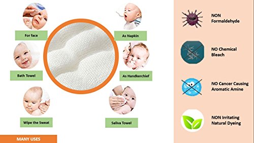 Image of Baby Muslin Washcloth Cotton Baby Wipes Cum Face Towel, 5 Pack 10x10 inches - White